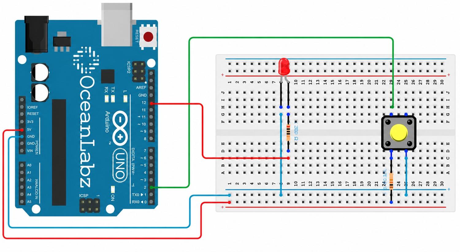 Day 2 :- Button Controlled LED wiring diagram